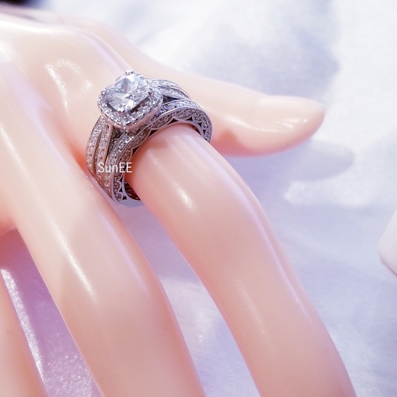 NEW 925 STERLING SILVER HALO CUSHION DIAMOND RING - Picture 6 of 6